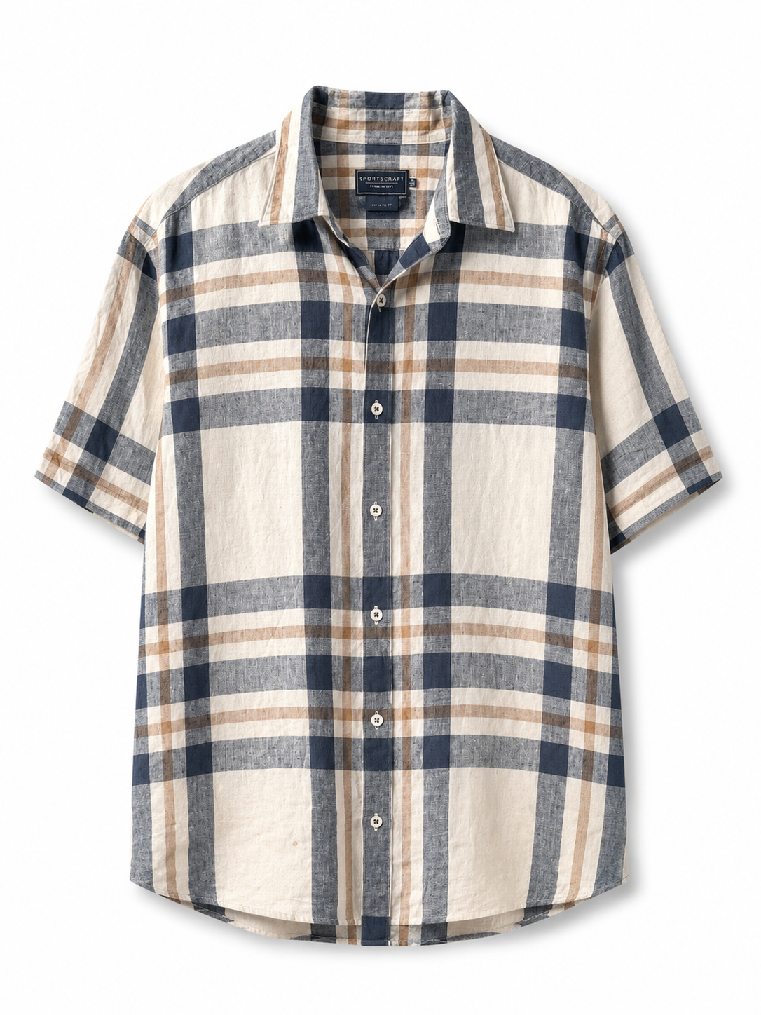 Sportscraft linen plaid shirt size S front view