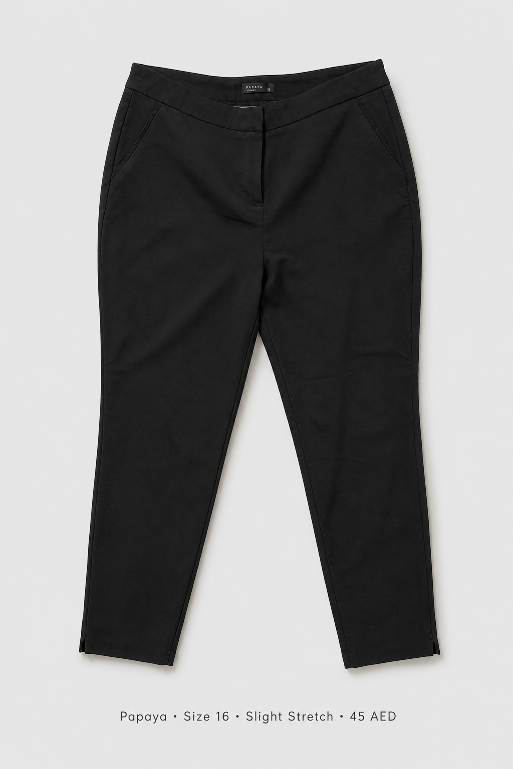 Papaya Slim Stretch Trousers – Size 16, black tapered ankle-length with angled pockets
