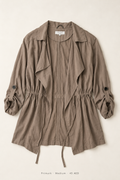 Primark Draped Trench Jacket – Medium, taupe waterfall lapel with drawstring waist