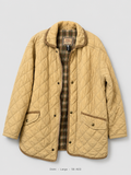Didni Quilted Jacket – Large, camel diamond-quilted with corduroy trim and tartan lining