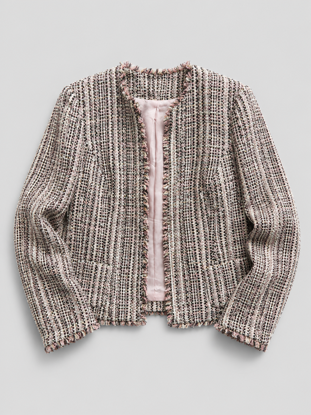 Gina Tweed Fringe Jacket Pink Medium
