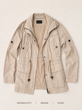 Massimo Dutti Lightweight Utility Field Jacket – Medium, warm sand with funnel collar and four snap-button flap pockets