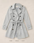 Hobbs Double-Breasted Belted Trench Coat – Medium, soft powder blue with epaulettes and self-tie belt