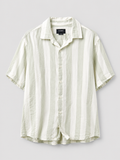 Pull & Bear Striped Linen Shirt – Sage Green, Size M