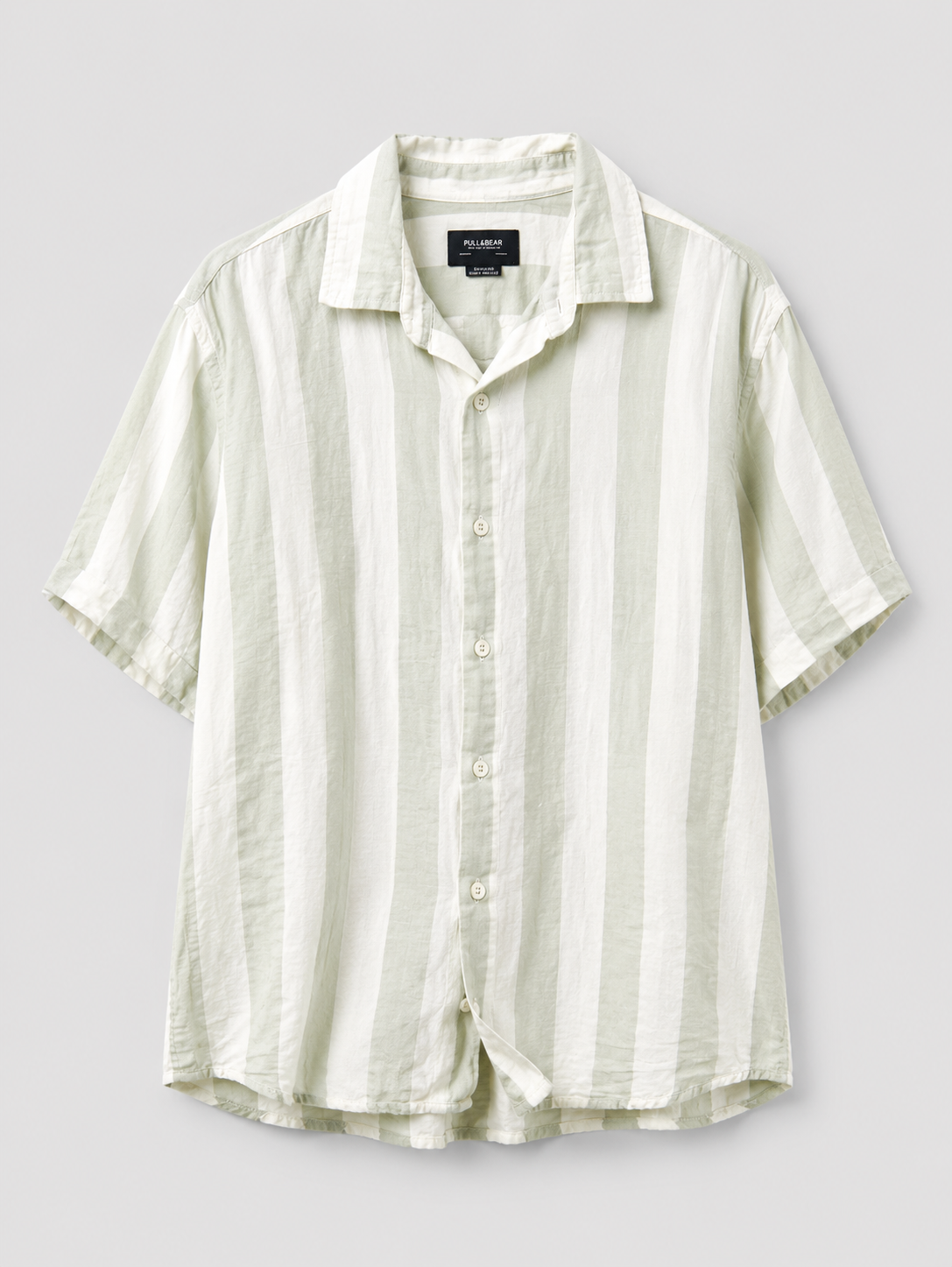 Pull & Bear Striped Linen Shirt – Sage Green, Size M