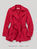 Target Collection Double-Breasted Trench Jacket – Medium, vivid cherry red with wide lapel and self-tie belt