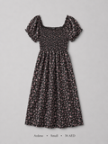 Floral Smocked Puff Sleeve Midi Dress by Ardene in Black