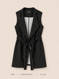 Max Outerwear Pinstripe Belted Blazer Vest – Large Semi XL, black with bold white pinstripes and self-tie belt