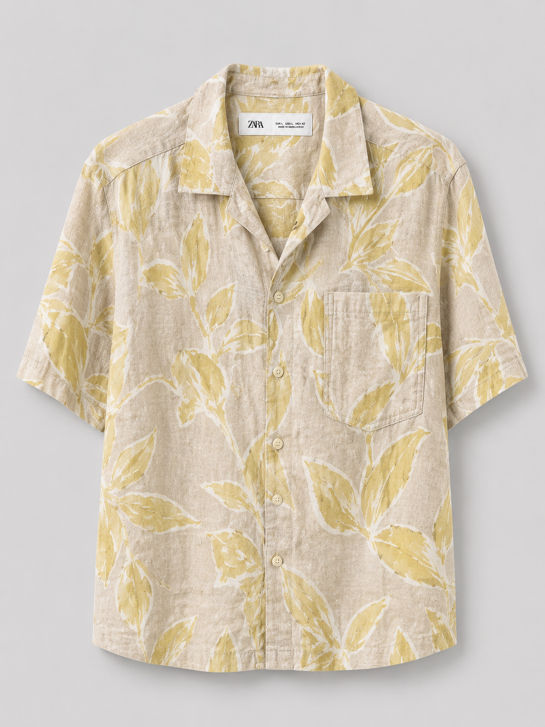Zara Linen Blend Shirt – Yellow Floral Print, Size S (Adult)