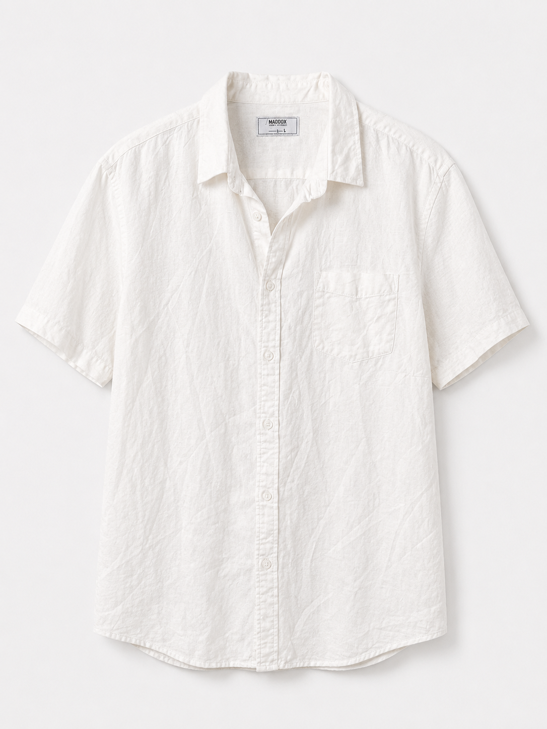 Maddox white linen cotton shirt size L front view