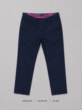 Manguun Slim Chino Trousers – 36 Inches, deep navy with floral inner waistband lining