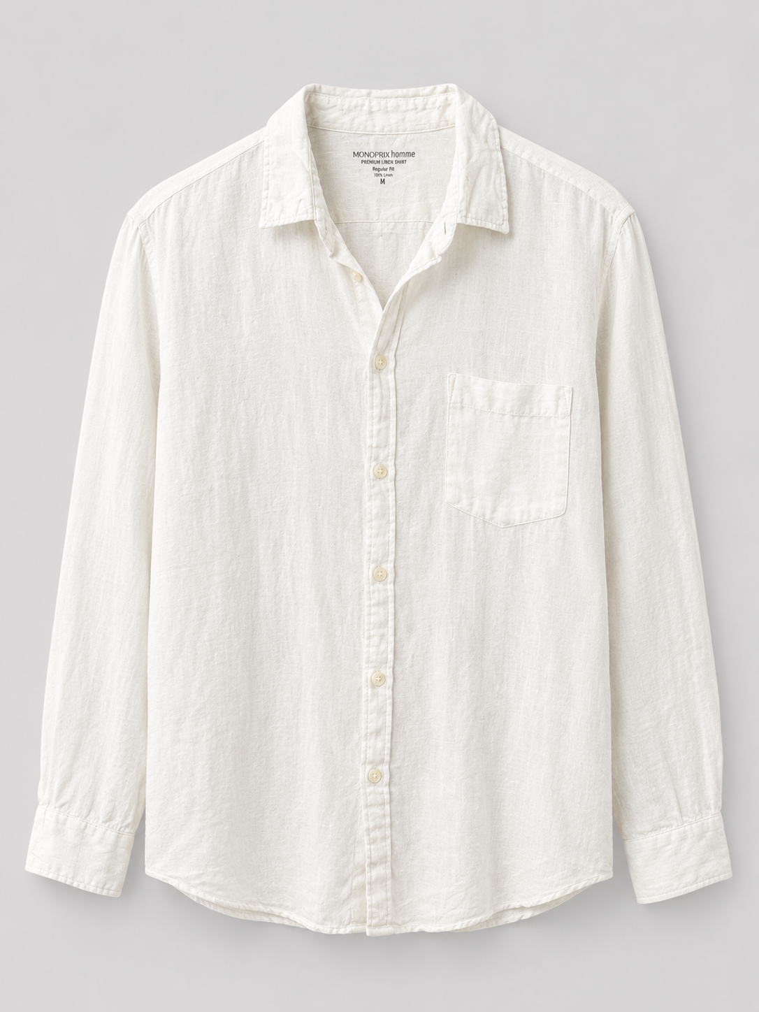 Monoprix Homme Premium Linen Shirt – White, Size M