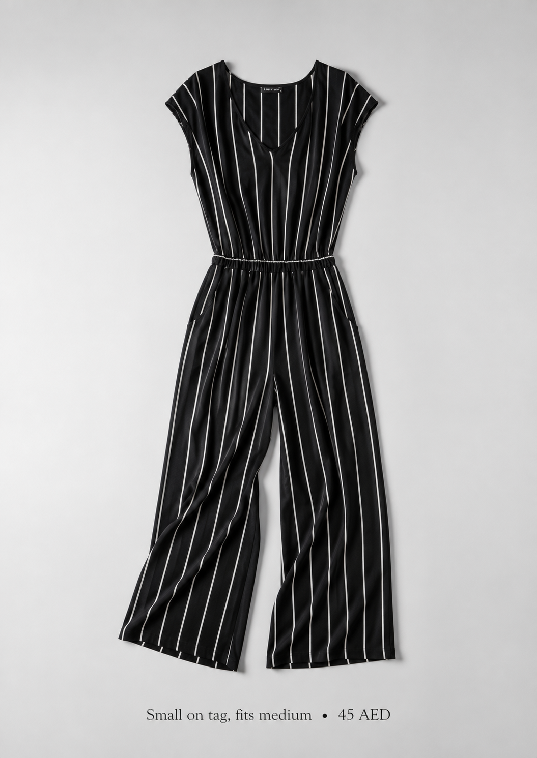 Striped Knit Wide-Leg Jumpsuit in Navy