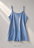 Powder blue cami romper in soft jersey with spaghetti straps, size Large