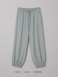 Sage Green Drawstring Jogger Trousers – Large, soft sage with gold-tip drawcord and patch pockets