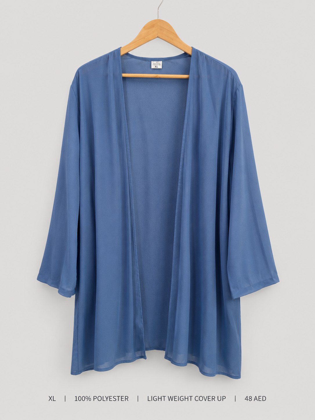 Open-Front Lightweight Cover-Up Cardigan – XL, soft steel blue with collarless V-neckline and flowy A-line silhouette