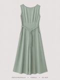Belted A-Line Midi Dress by Dressingpaula in Sage Green