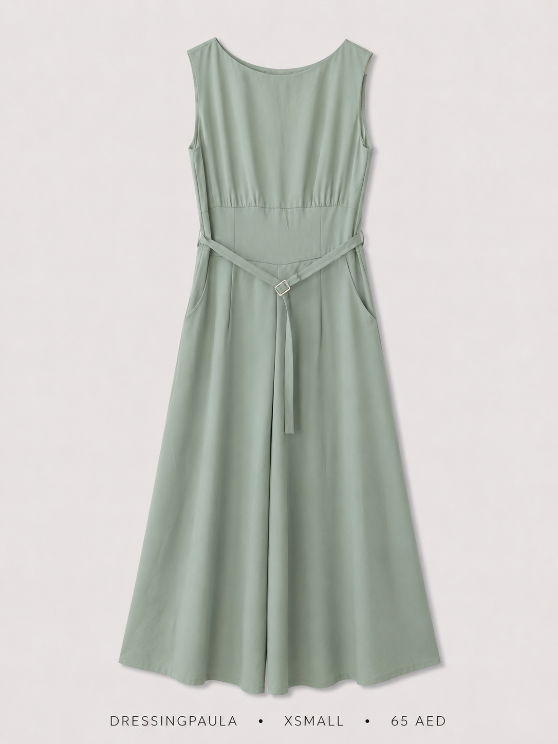Belted A-Line Midi Dress by Dressingpaula in Sage Green