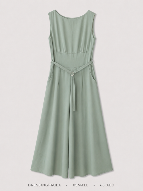 Belted A-Line Midi Dress by Dressingpaula in Sage Green