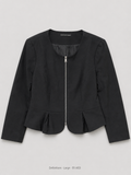 Definitions Peplum Zip Blazer – Large, black collarless zip-front with pleated peplum hem