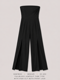 Strapless Wide-Leg Jumpsuit with Front Slits by Babyboo in Black