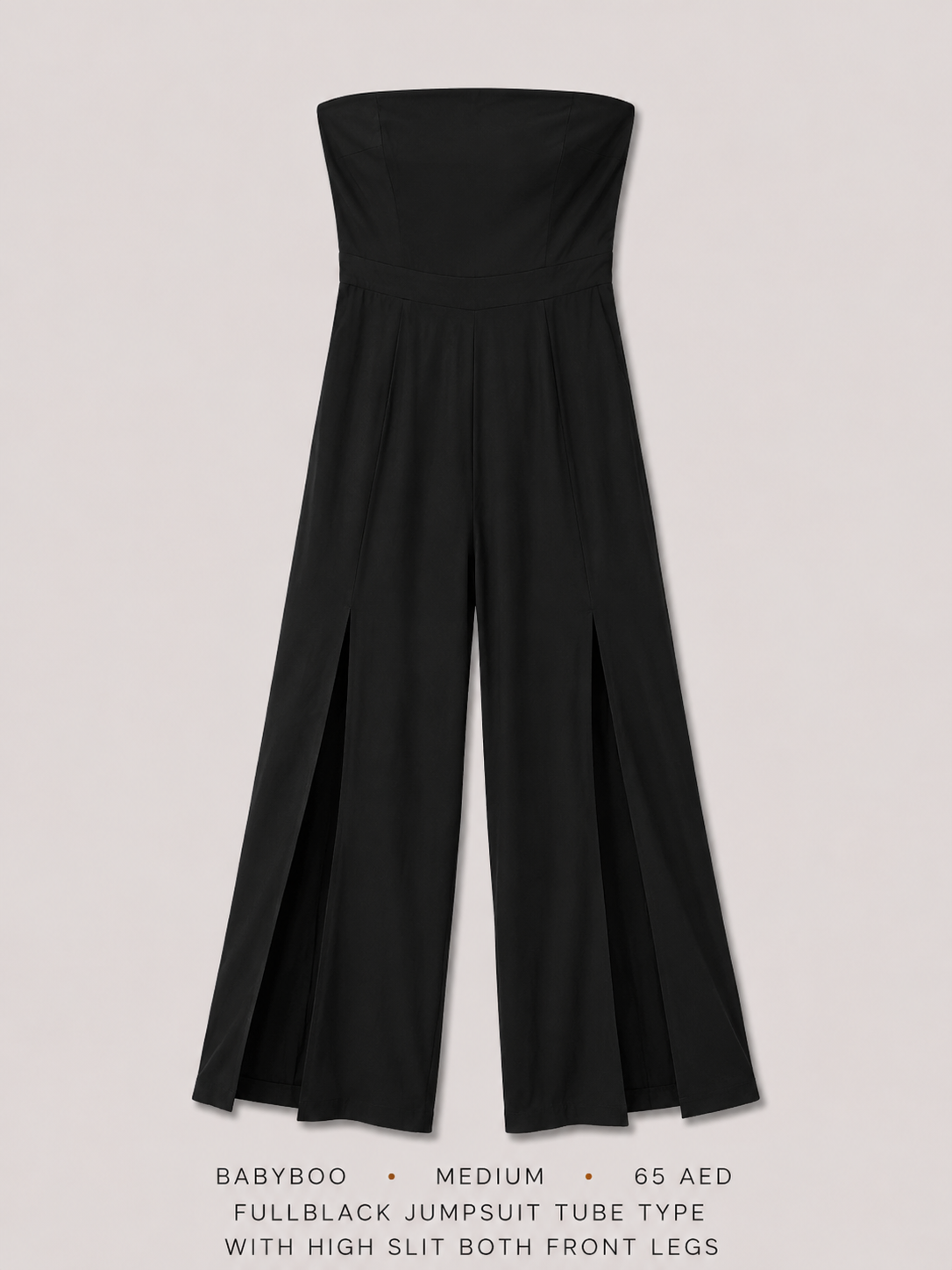 Strapless Wide-Leg Jumpsuit with Front Slits by Babyboo in Black