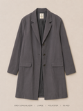 Grey Long Three-Button Blazer – Large, cool charcoal grey longline with wide notched lapel and flap pockets