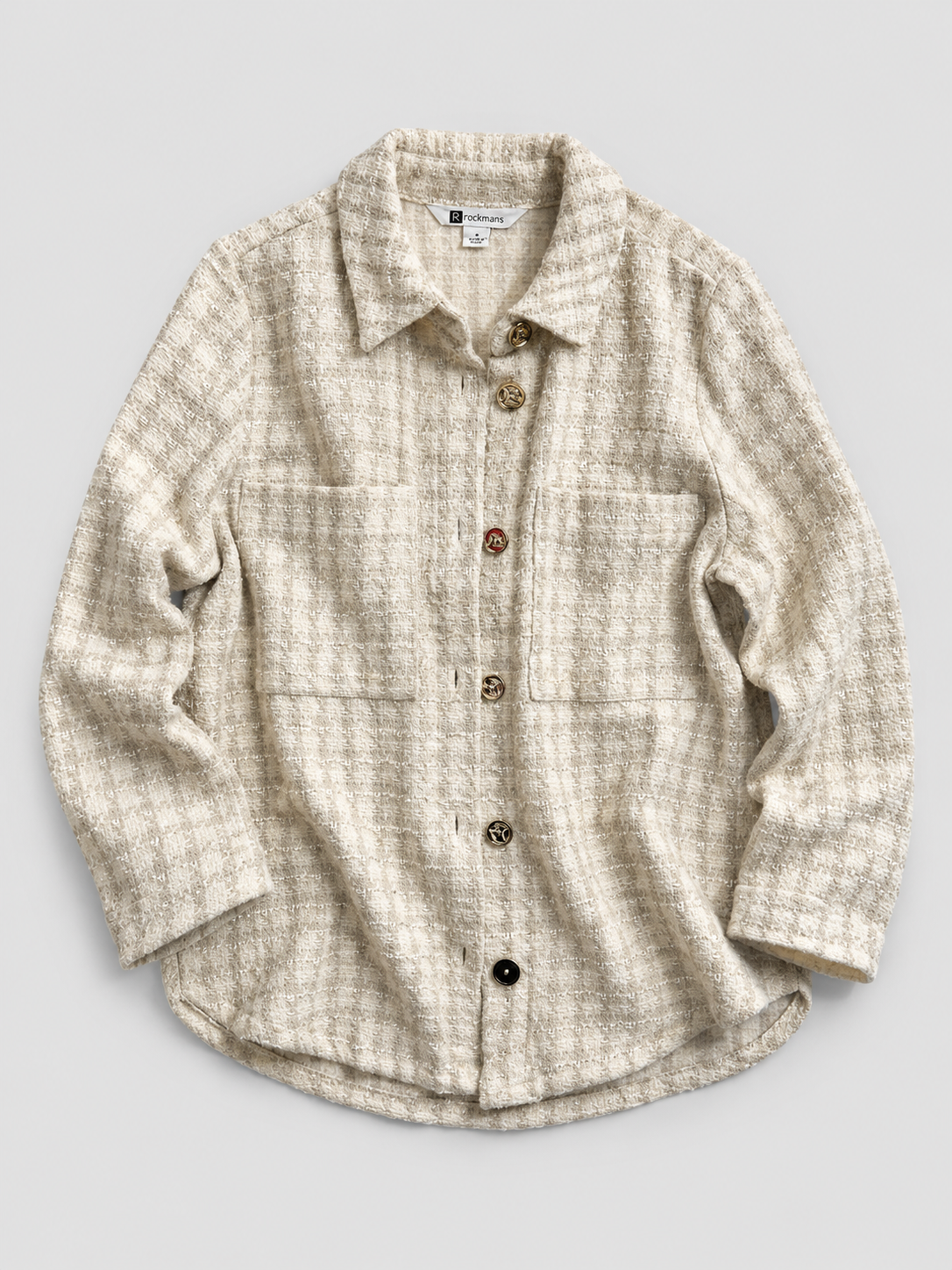 Rockmans Checkered Tweed Jacket – Cream – Medium