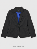 Principles Single Button Blazer – Size 16 Large, black notched lapel with cobalt blue satin lining