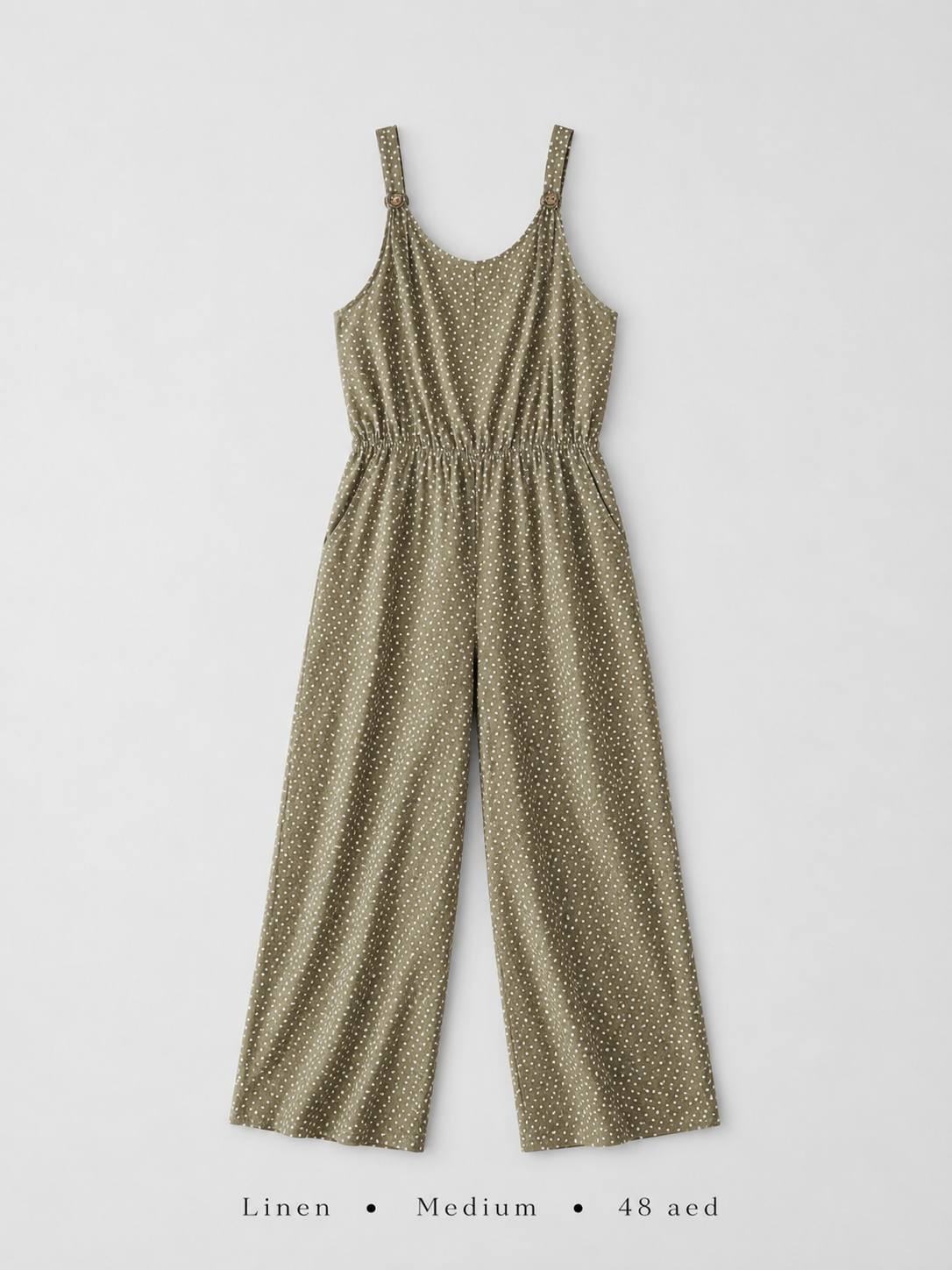 Linen Polka Dot Spaghetti Strap Wide-Leg Jumpsuit
