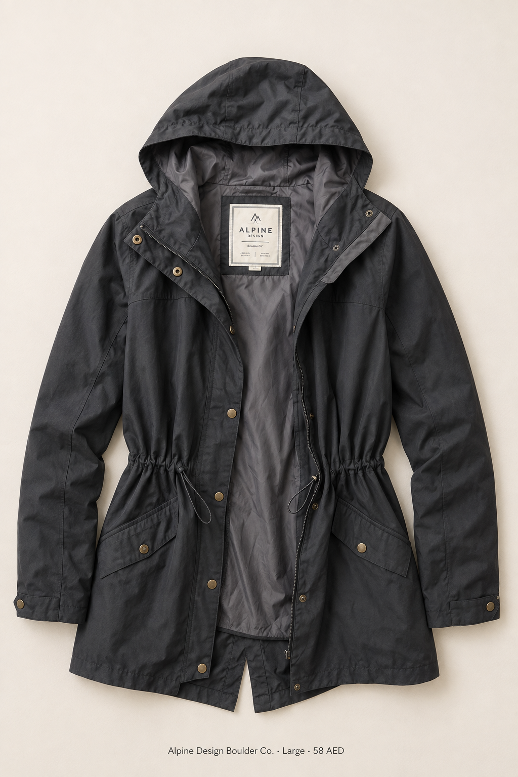 Alpine Design Boulder Co. Anorak Jacket – Large, charcoal grey with hood and drawstring waist