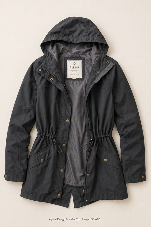 Alpine Design Boulder Co. Anorak Jacket – Large, charcoal grey with hood and drawstring waist