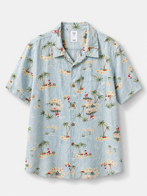 BIG W tropical Christmas linen shirt size S front view