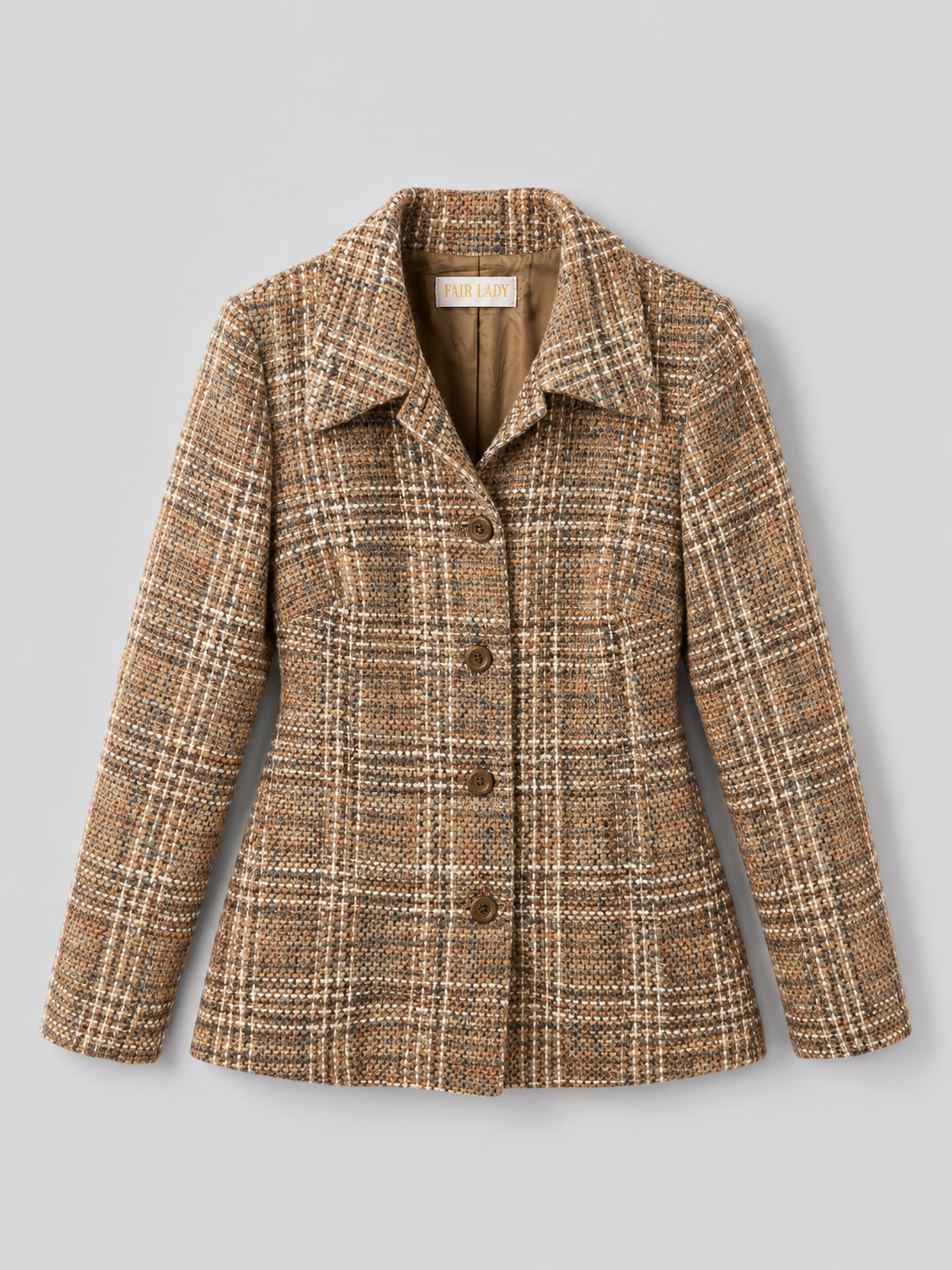 Fair Lady Checkered Tweed Blazer Brown XL
