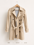 Zara Basic Double-Breasted Belted Trench Coat – Medium, warm camel with epaulettes and stripe lining