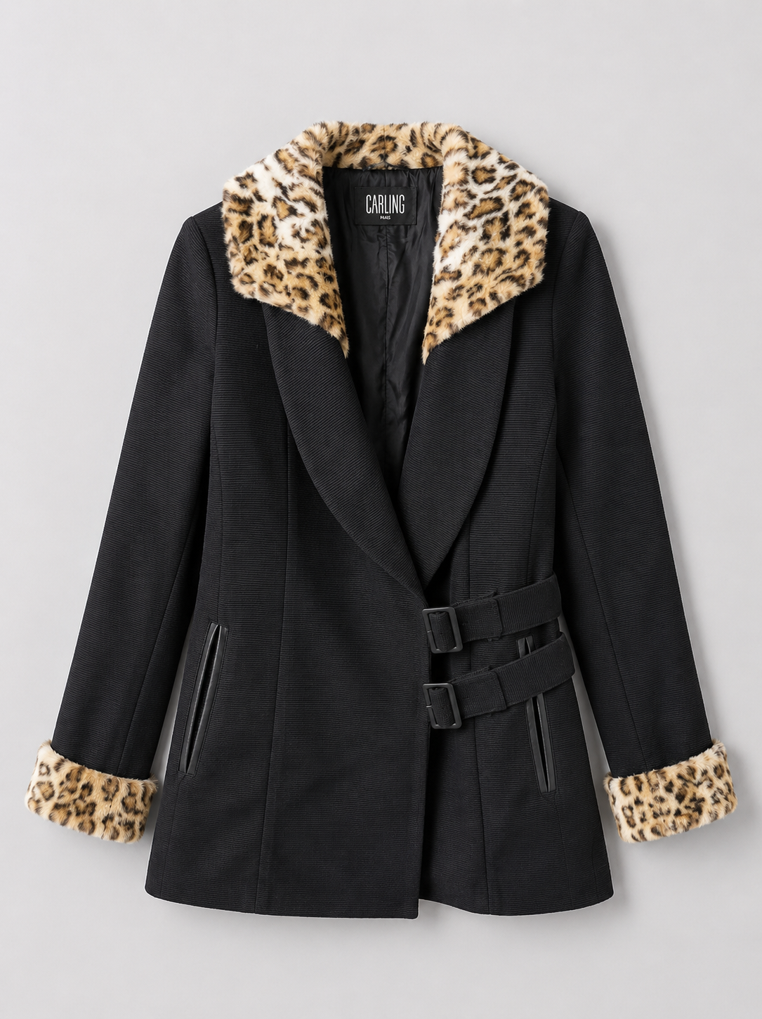 Carling Paris Leopard Faux Fur Jacket Black Large