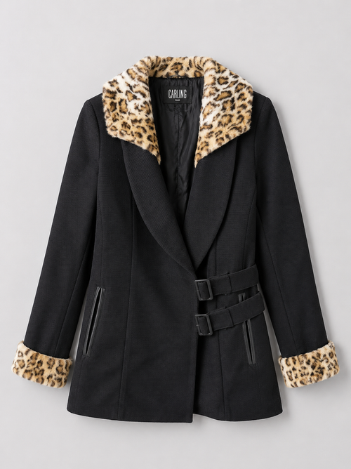 Carling Paris Leopard Faux Fur Jacket Black Large
