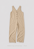 Button-Front Wide-Leg Jumpsuit in Sand Beige