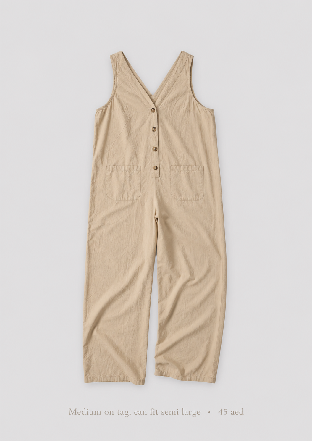 Button-Front Wide-Leg Jumpsuit in Sand Beige