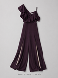 One-Shoulder Ruffle Slit Wide-Leg Jumpsuit by Sheike in Deep Plum