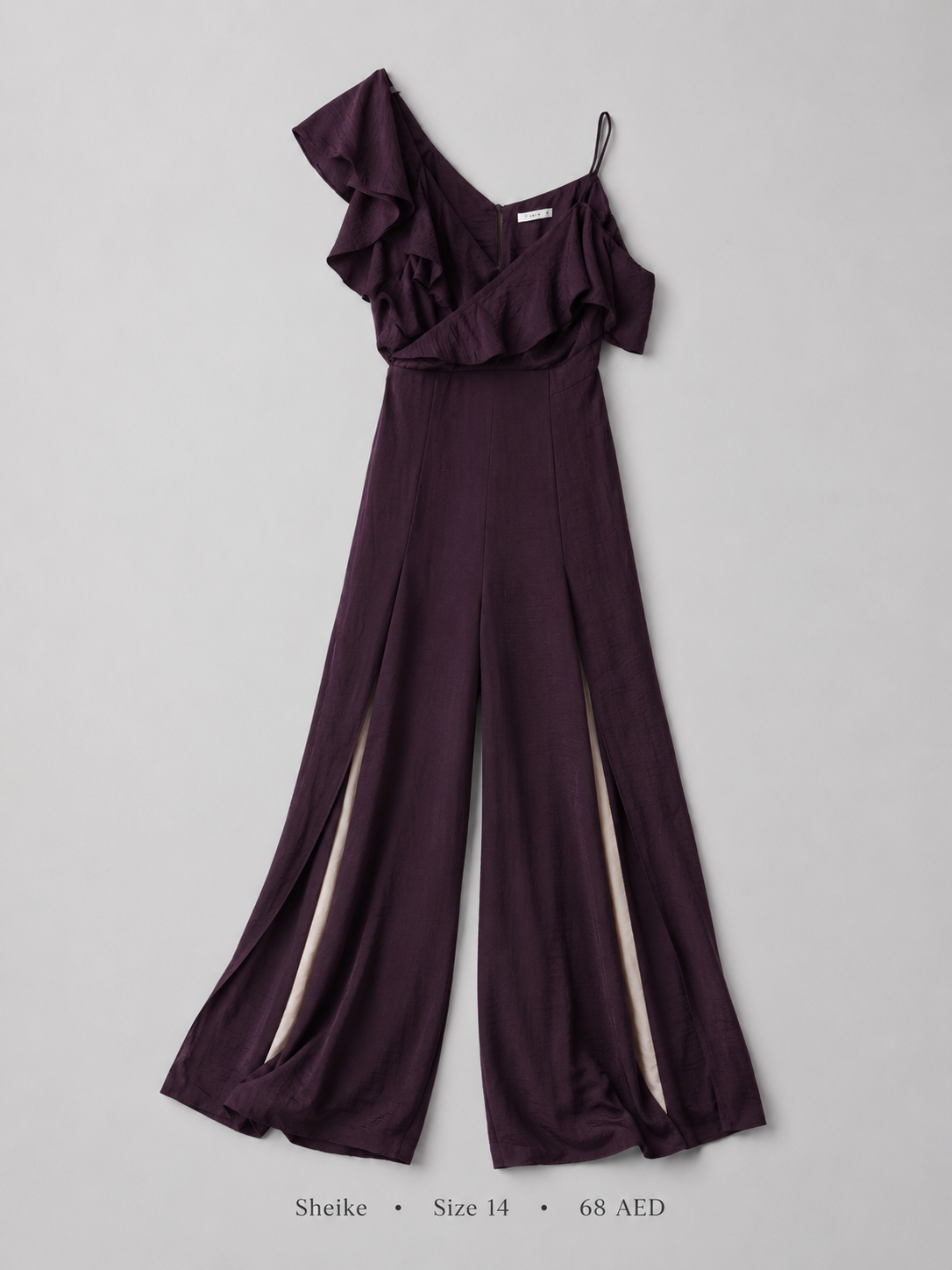 One-Shoulder Ruffle Slit Wide-Leg Jumpsuit by Sheike in Deep Plum