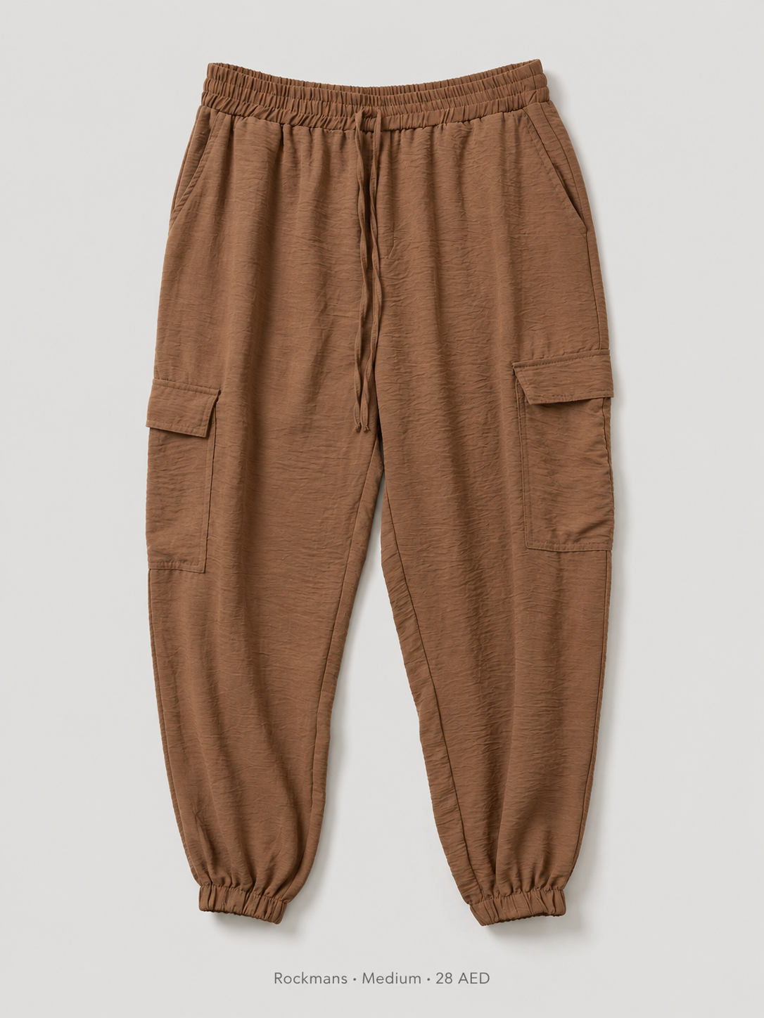 Rockmans Cargo Jogger Trousers – Medium, mocha brown with cargo flap pockets and elasticated cuffs