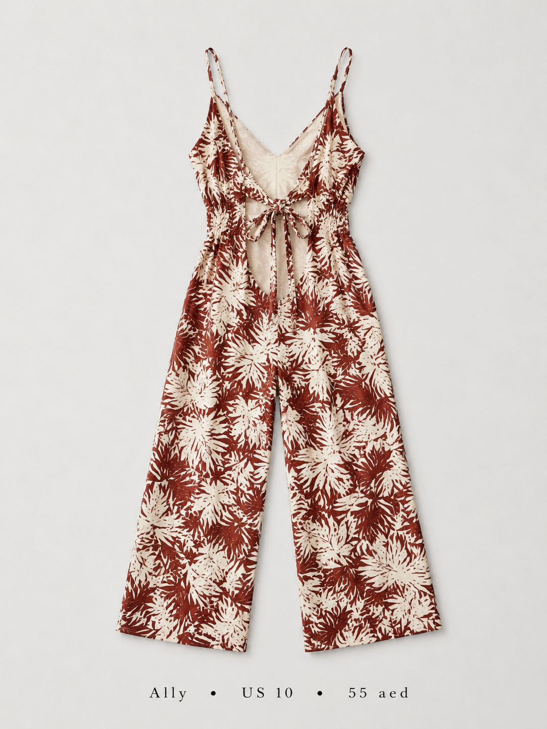 Botanical Print Tie-Front Wide-Leg Jumpsuit by Ally — Front