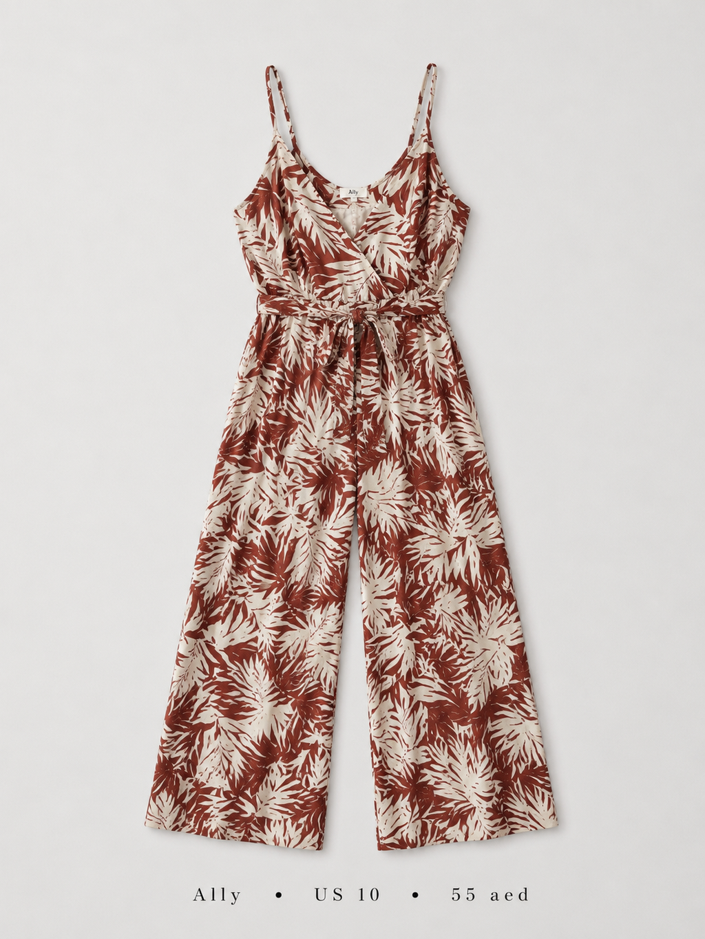 Botanical Print Tie-Front Wide-Leg Jumpsuit by Ally — Back