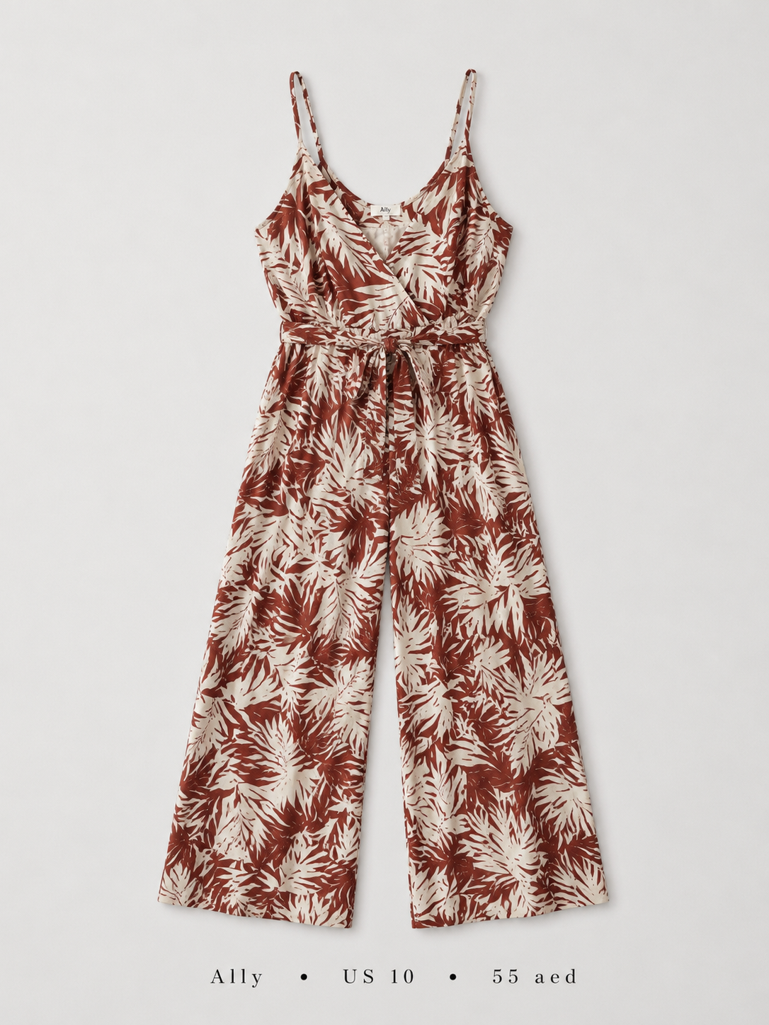 Botanical Print Tie-Front Wide-Leg Jumpsuit by Ally — Back