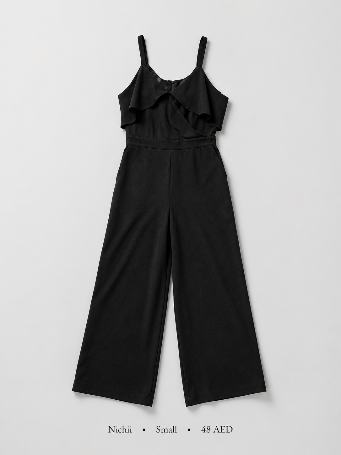 Ruffle Bodice Wide-Leg Jumpsuit by Nichii in Black