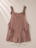 Made in Italy dusty mauve crinkle dungaree romper with gold ring straps and patch pockets, size XXL