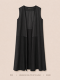 Riva Longline Open-Front Blazer Vest – Medium on Tag Fits Large, deep black with patch pockets and flowy A-line silhouette