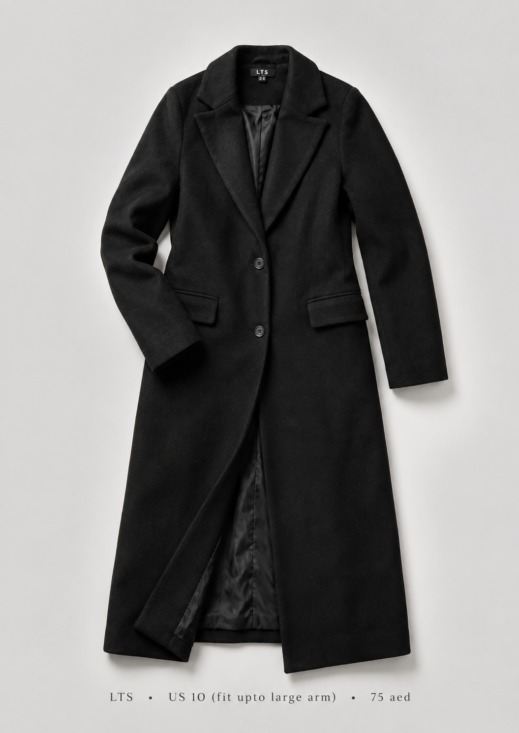 Tailored Long Wool Coat by LTS in Black