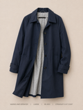 Marks & Spencer Straight-Cut Overcoat – Large, deep navy with four-button front and micro-check lining